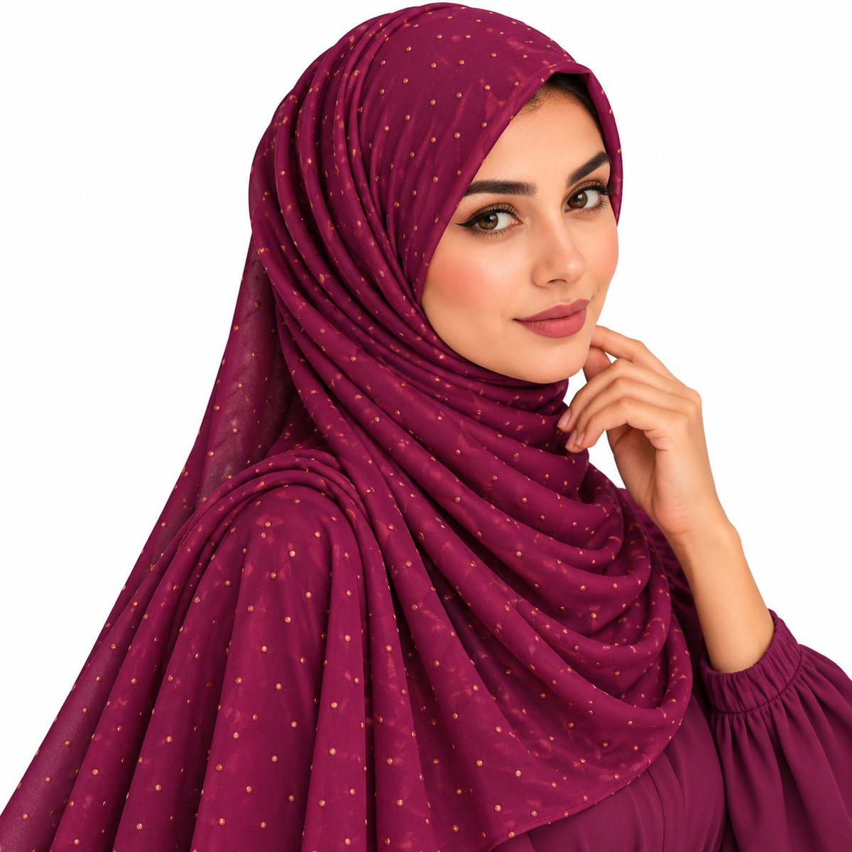 Chiffon Hijab for Women with Golden Stone Details/Sheila