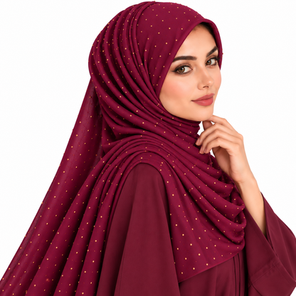 Chiffon Hijab for Women with Golden Stone Details/Sheila