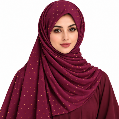 Chiffon Hijab for Women with Golden Stone Details/Sheila