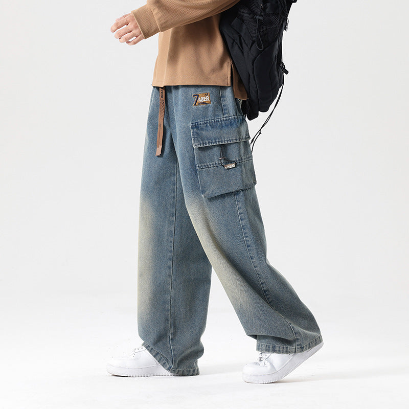 Fashion Wash Straight Cargo Jeans For Men