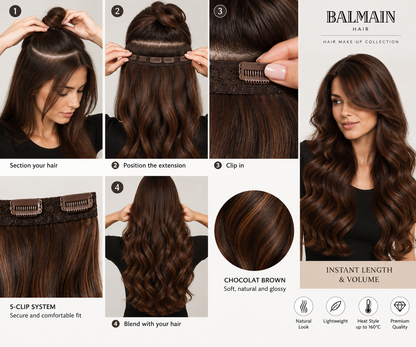 Balmain Chocolat Brown Hair Make-Up Complete Extension 40cm – Memory®Hair Clip-In