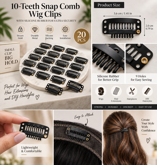 10-Teeth Snap Comb Wig Clips with Silicone Rubber – 20 Pieces