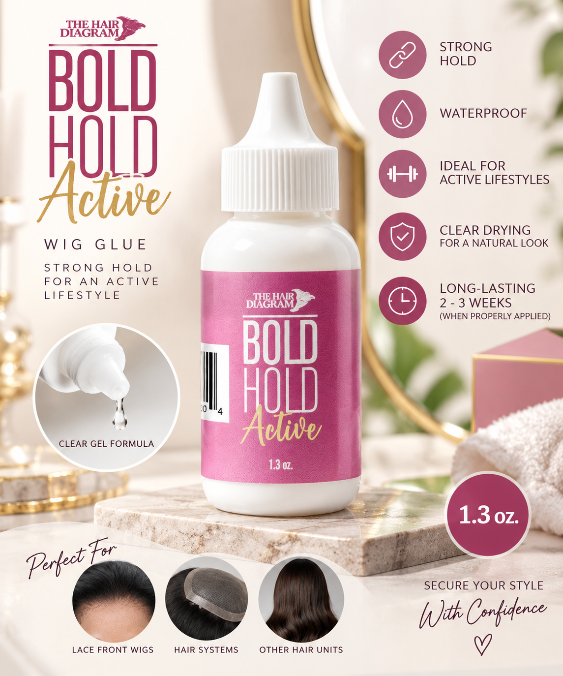 Bold Hold Active Wig Glue 1.3 oz – Strong Lace Wig Adhesive