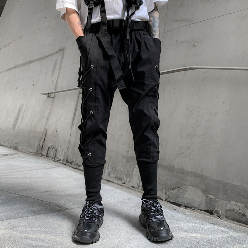 Loose Webbing Eyelet String Cargo Pants