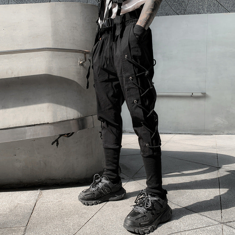 Loose Webbing Eyelet String Cargo Pants