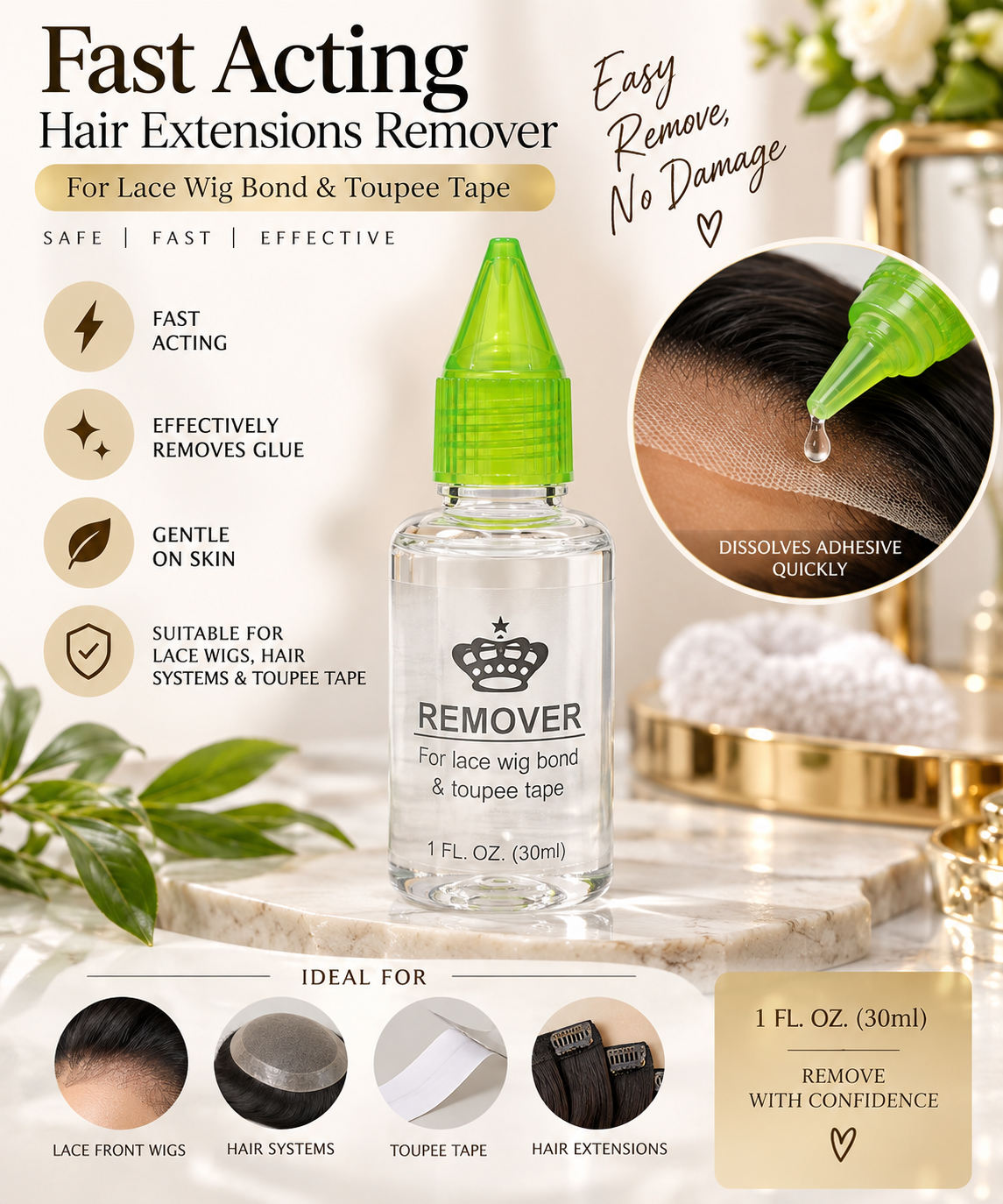 Fast Acting Hair Extensions Remover – Wig Glue & Lace Adhesive Remover 30ml
