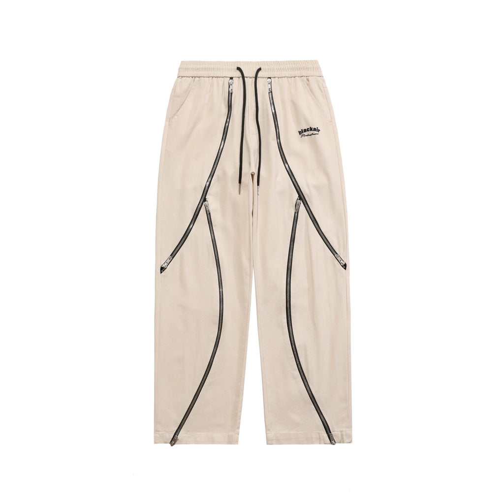 Multi-zip Casual Loose Straight Trousers For Men And Women