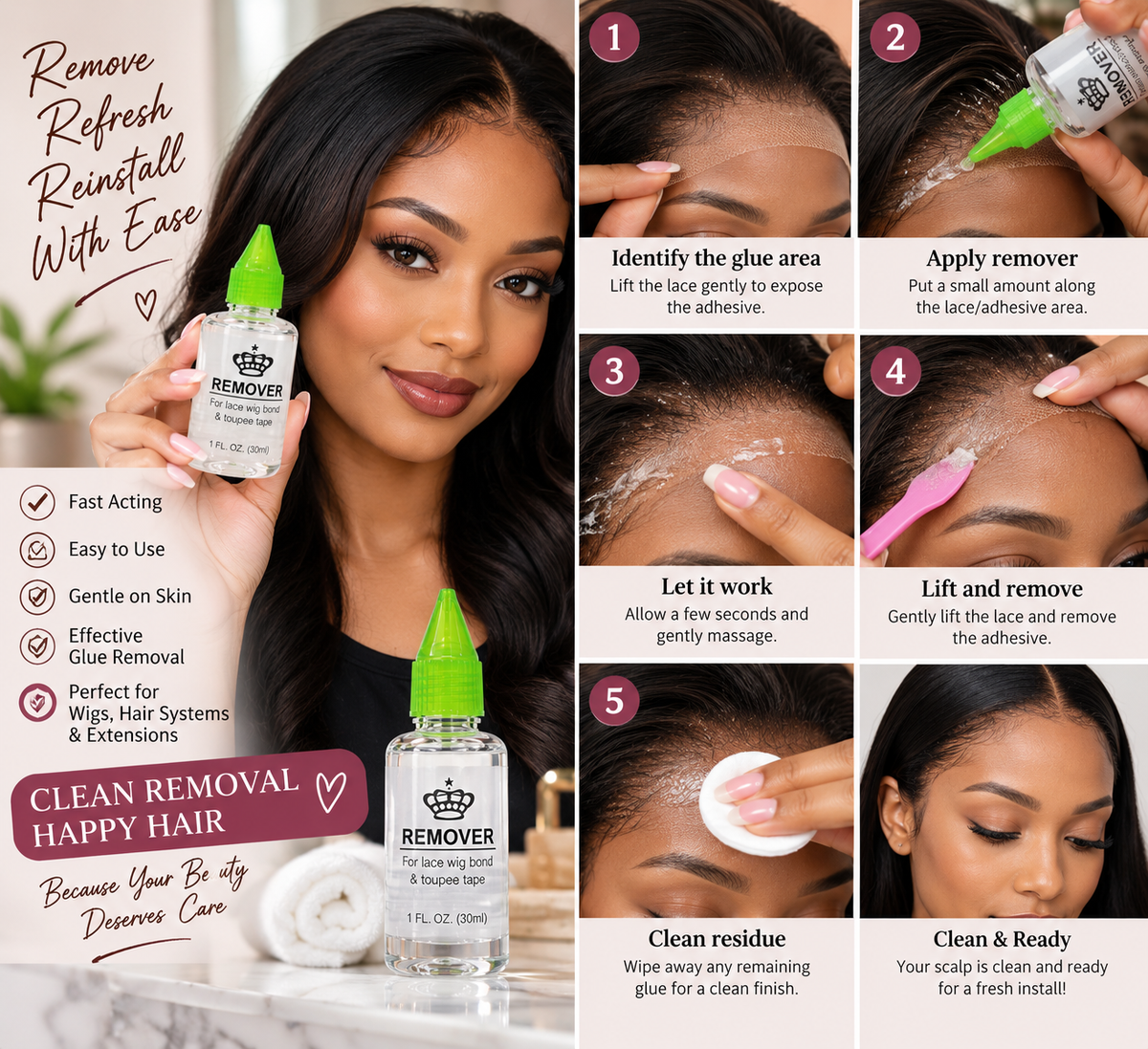 Fast Acting Hair Extensions Remover – Wig Glue & Lace Adhesive Remover 30ml