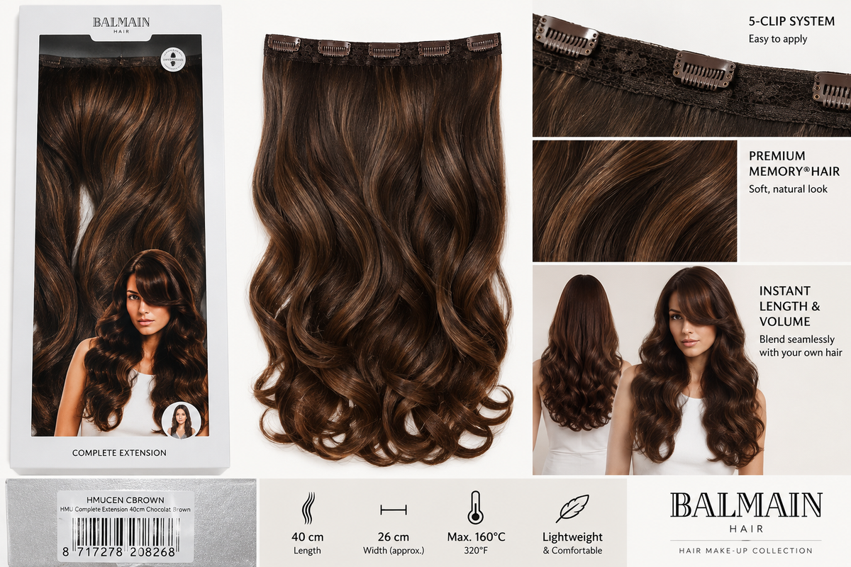 Balmain Chocolat Brown Hair Make-Up Complete Extension 40cm – Memory®Hair Clip-In