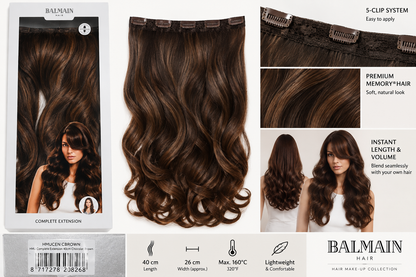 Balmain Chocolat Brown Hair Make-Up Complete Extension 40cm – Memory®Hair Clip-In