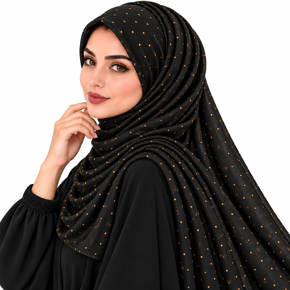Chiffon Hijab for Women with Golden Stone Details/Sheila