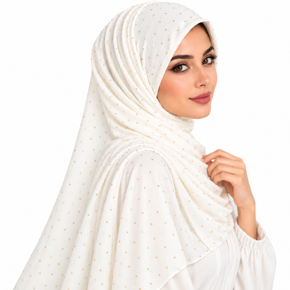 Chiffon Hijab for Women with Golden Stone Details/Sheila