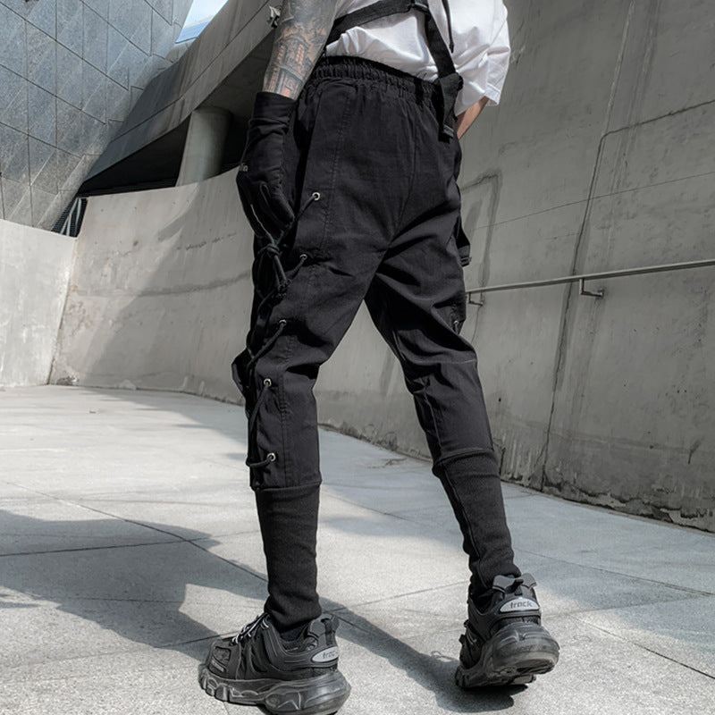 Loose Webbing Eyelet String Cargo Pants