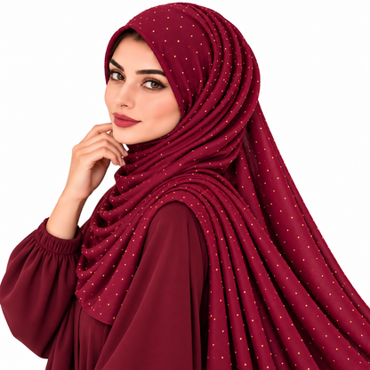 Chiffon Hijab for Women with Golden Stone Details/Sheila