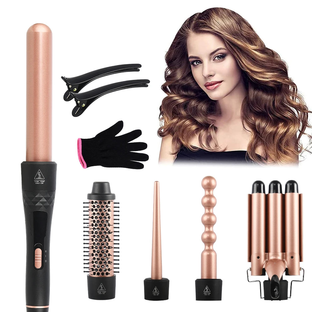 Multi-Functional Auto Rotating Interchangeable Curling Wand/Curling Iron Volumizing Brush/Automatic Curler with Ceramic Coating
