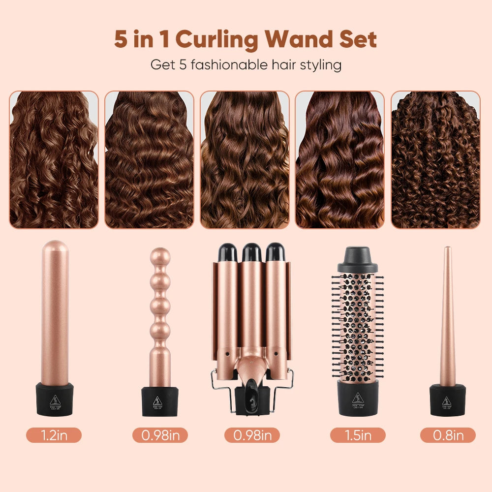 Multi-Functional Auto Rotating Interchangeable Curling Wand/Curling Iron Volumizing Brush/Automatic Curler with Ceramic Coating