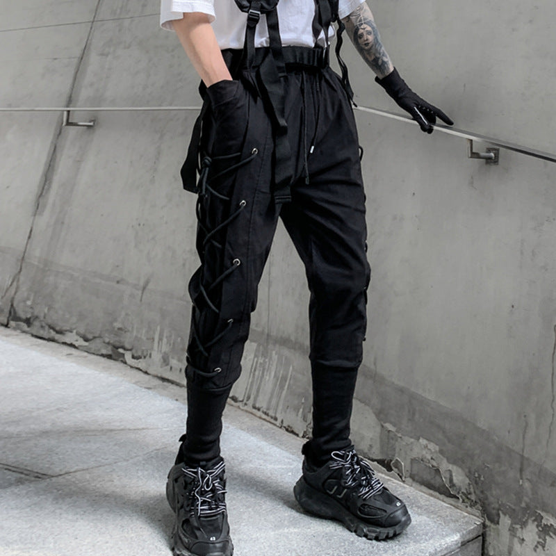 Loose Webbing Eyelet String Cargo Pants