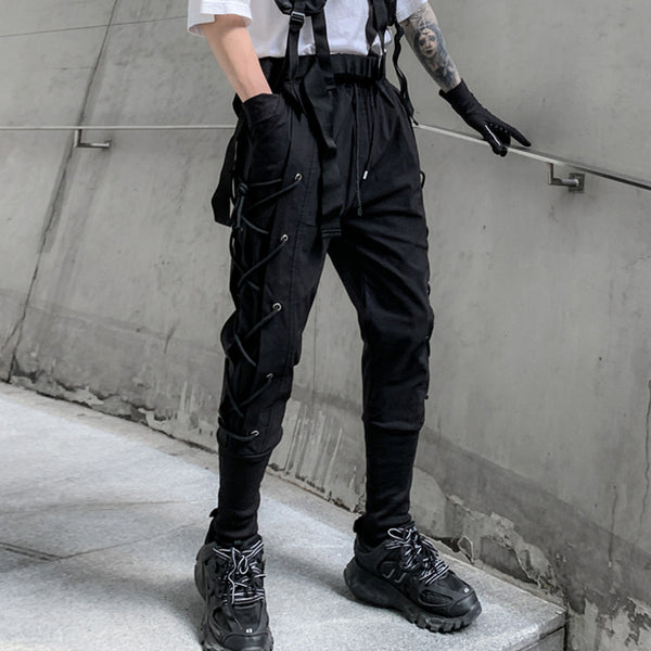Loose Webbing Eyelet String Cargo Pants