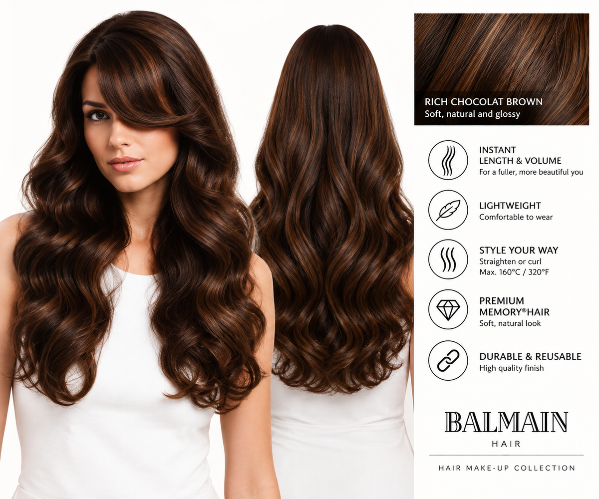 Balmain Chocolat Brown Hair Make-Up Complete Extension 40cm – Memory®Hair Clip-In