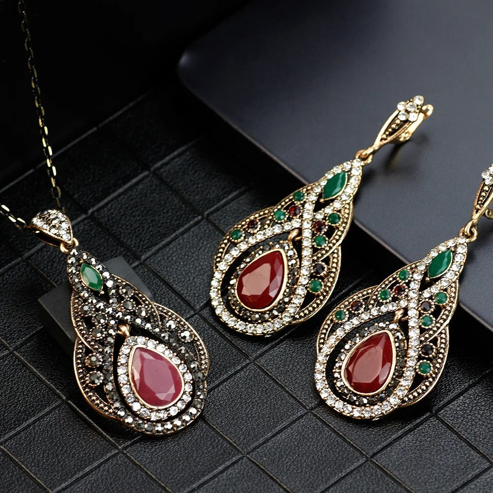 Turkish Water Drop Pendant Necklace & Earring Set