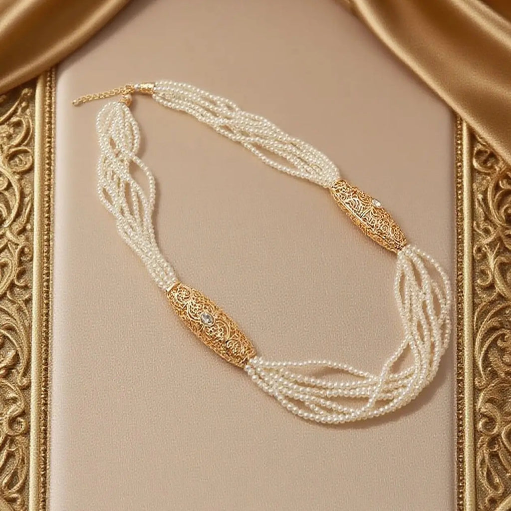 Handmade Arabic Pearl Necklace - Middle Eastern Bridal Wedding Jewelry