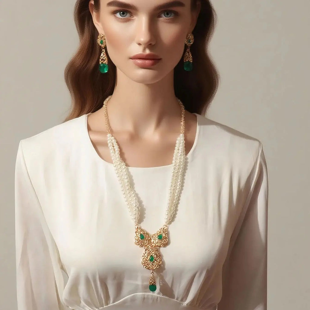 Moroccan Pearl Jewelry Set - Elegant Necklace & Earrings