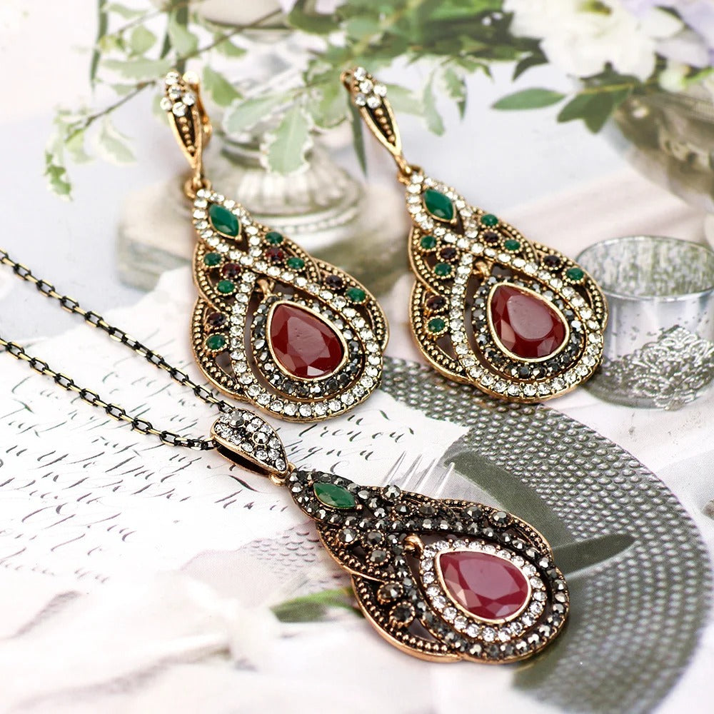 Turkish Water Drop Pendant Necklace & Earring Set