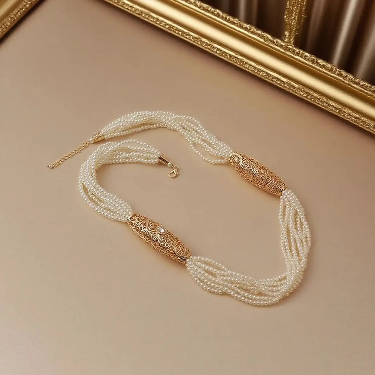 Handmade Arabic Pearl Necklace - Middle Eastern Bridal Wedding Jewelry