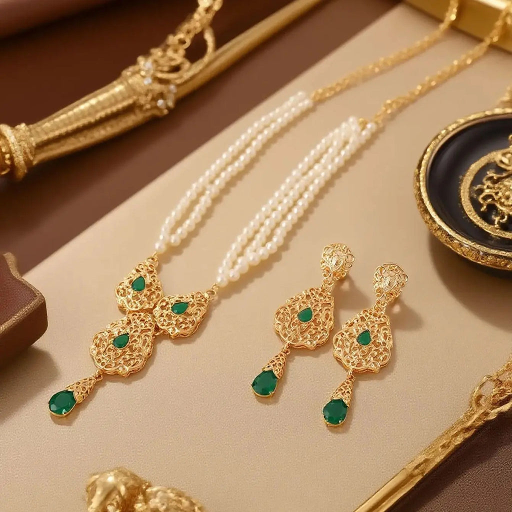 Moroccan Pearl Jewelry Set - Elegant Necklace & Earrings