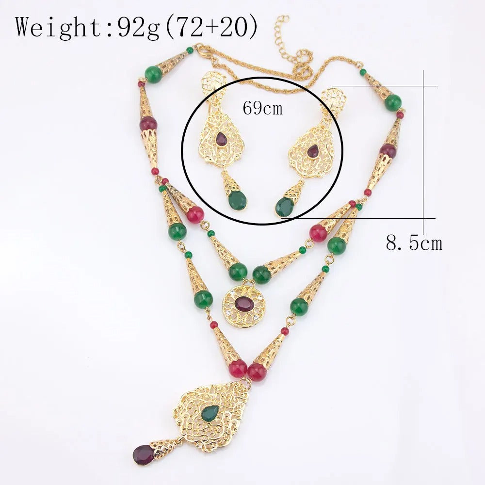 Moroccan Beaded Double Layer Necklace & Earrings Set
