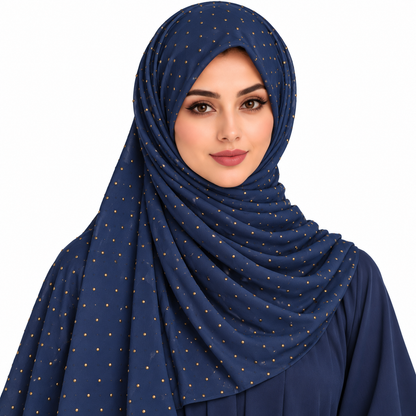 Chiffon Hijab for Women with Golden Stone Details/Sheila