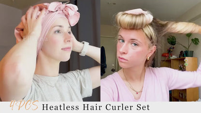4pcs Heatless Curling Set – No Heat Overnight Curling Rod & Satin Bonnet for Frizz-Free Curls